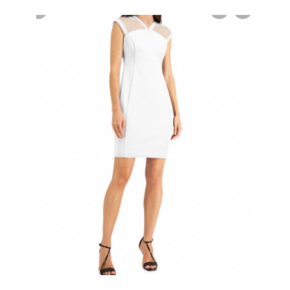 NWT CALVIN KLEIN Womens White Mesh Sleeveless Formal Sheath Dress 8